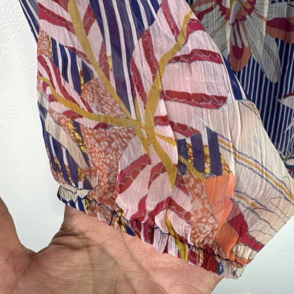 Soft Surroundings Women's Plus 1X Chiffon Tunic + Tank Embroidered Blue Multi Fl - Picture 5 of 12